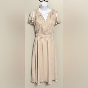 Ann Taylor NWT Beige Midi Dress with Subtle Shimmer, size 4